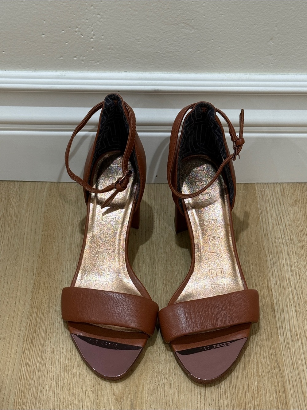 Ted Baker Brown Leather Ankle-Strap Block Heels